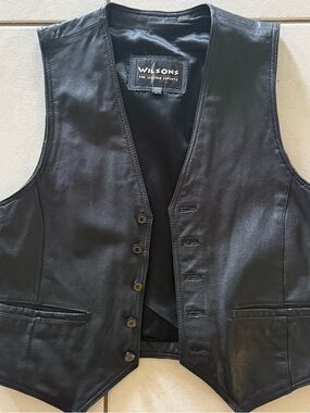 Wilson Black Leather Vest Labeled "The Leather Experts"
